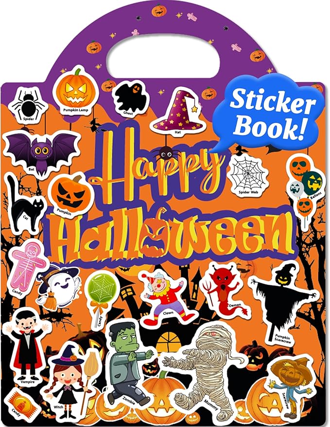 Benresive Reusable Sticker Books for Toddlers, Fun Travel Stickers for Kids, Toddler Sticker Book, Crafts Activities for Toddlers, 3 and Up Birthady Gifts - Halloween