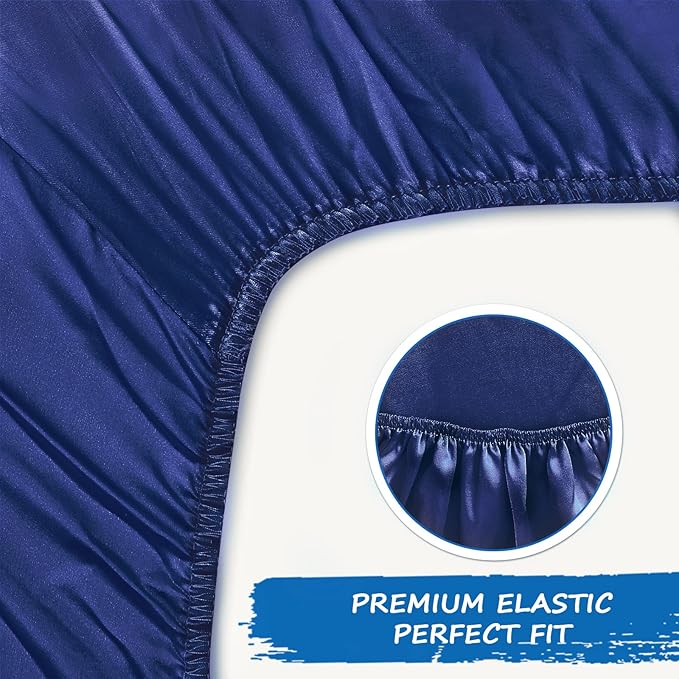 Satin Crib Sheet, Soft & Silky Fitted Crib Mattress Sheet (52"x28"x8") for Boys and Girls, Great for Baby with Hair and Skin, Navy