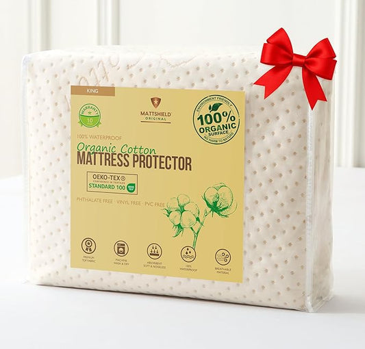 Luxury Waterproof Organic Mattress Protector King - Organic Cotton Breathable Mattress Pad Cover - Premium 380 GSM Comfort - Deep Pocket - Jersey Cotton Skirt - Fitted Design