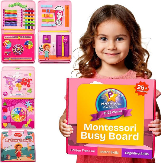 KEPLR Toddler Busy Board Montessori Toys for Toddlers 1-3 Year Old Educational Activity Book Board Sensory Travel Toys Ages 2-4 Preschool Learning Fine Motor Skills Toy Quiet Book Gift for Kids