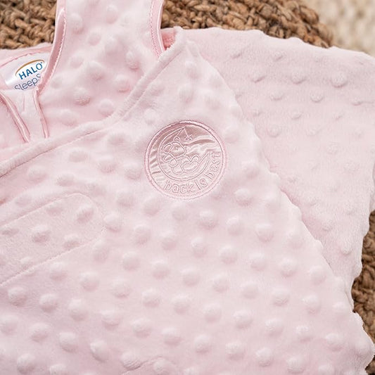 HALO Sleepsack Swaddle Plush Dot Velboa, 3-Way Adjustable Swaddle Blanket, TOG 3.0 for Cool Climates, Pink, Newborn, 0-3 Months