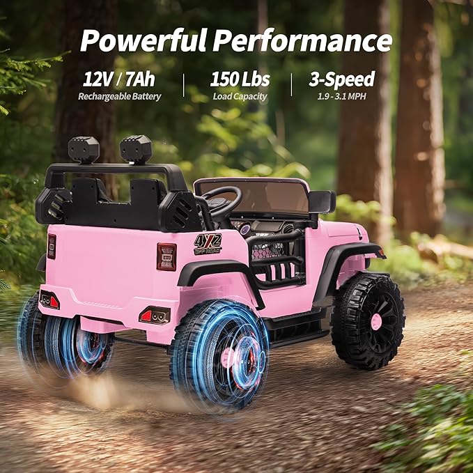 2 Seater Ride on Car Toy, 12V Electric Car for Kids 4-8 with Remote Control, Capacity 150 lb, LED Light - Light Pink