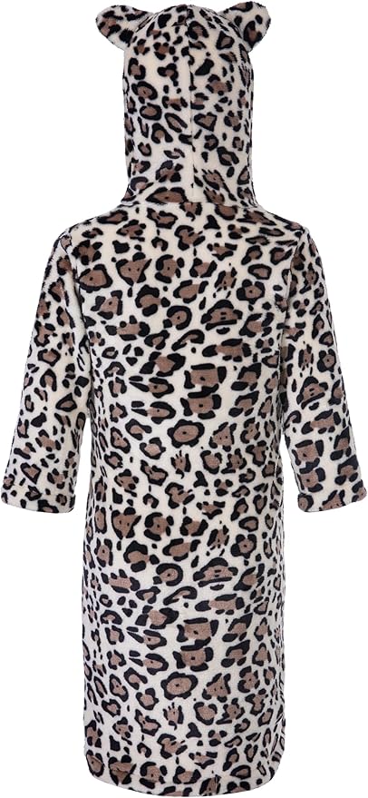 Kids Toddler Cartoon Hooded Plush Robe Leopard Pajamas Fleece Bathrobe Children Sleepwear