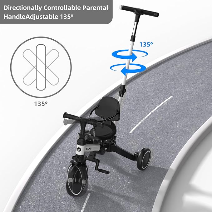 Glaf Tricycle for Toddlers 1-3 Toddler Bike with Push Handle 2-4 Years Baby Bike Toy for 1 Year Old Boys and Girls Balance Bike with Removable Pedal, Backrest, Adjustable Seat, Gifts (White)