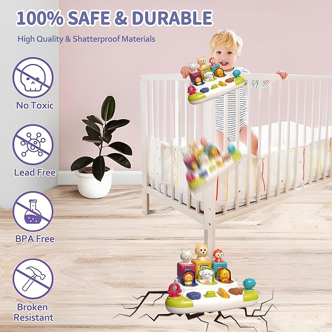 Pop Up Animals Toy with Buttons, Montessori Toys for Babies Cause and Effect Baby Toy Educational Toys 12-18 Months, 2025 for Boys Girls