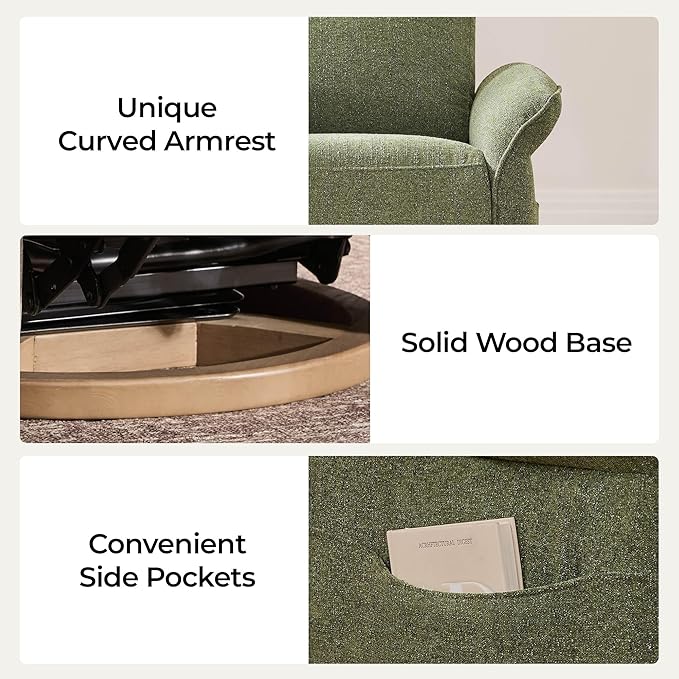 CHITA Power Recliner Chair, Electric Triple-Motor Swivel Glider Nursery Rocking Chair with Adjustable Power Headrest and Lumbar Support, Solid Wood Base, Forest Green