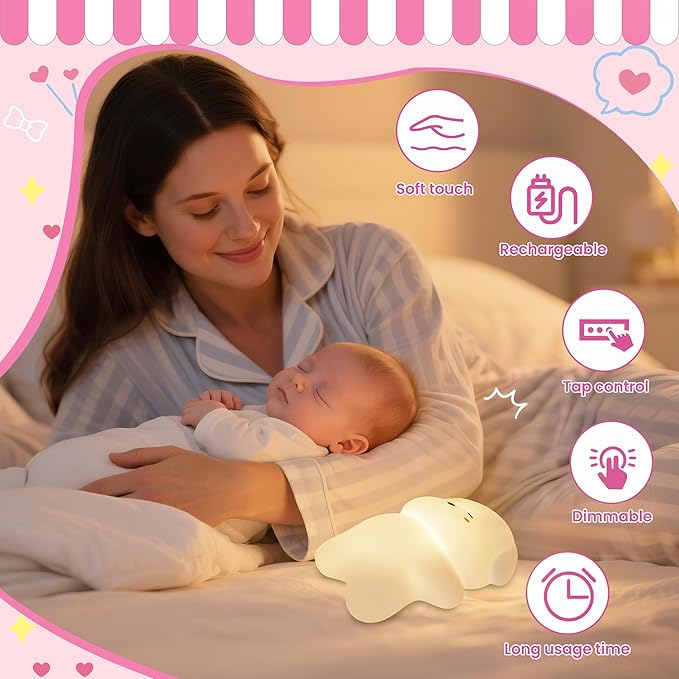 loatme Night Light for Kids, Rechargeable Dimmable Silicone LED Nightlight with 7 Colors, Baby Nursery Night Lamp, Touch Squishy Lamp, Cute Gifts for Girls, Boys, Toddler Room Decor, Lying Dog