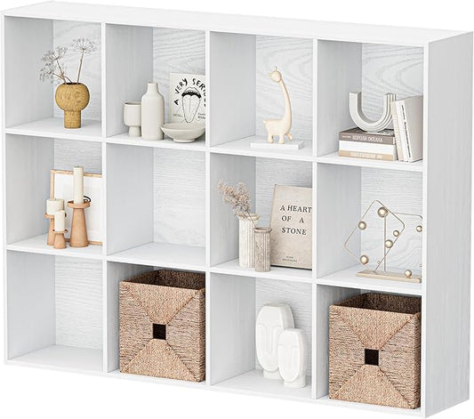 Jpiziso 12 Cube Storage Organizer, Wooden Cube Shelves with Closed Back Panel, Reversible Bookcase, Cubes Closet Organizer for Home, Living Room, Kids Room, Office, Bedroom, Study, Hallway