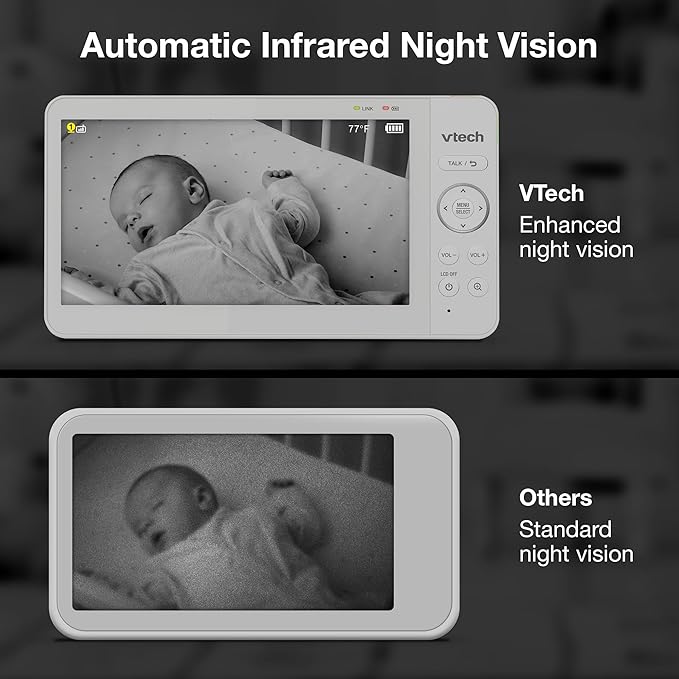VTech 7" Baby Monitor with IPS Screen, Pan Tilt Zoom Camera, No WiFi Video Baby Monitor with Camera and Audio, Multi-Color Night Light, 2-Way Talk, Lullabies, Advanced HQ Max