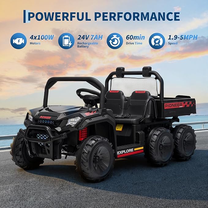 24V 4WD Electric Ride-on Dump Truck for Kids, 2-Seater with Parental Remote Control, 3 Speeds, All-Terrain Off-Road Toy Car for Boys Girls,Black