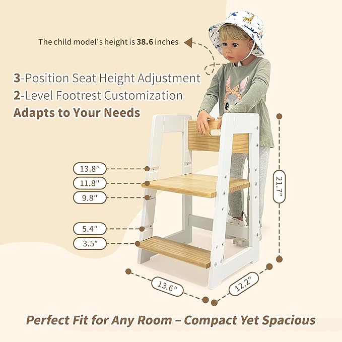 Damoch Family® 2-in-1 Premium Toddler Weaning Chair & Step Stool - Kids Portable Stool for Bathroom Training and Kitchen Learning | Reach/CPSC/CPC Certified | Multi-Functional Kids Furniture (18mo+)