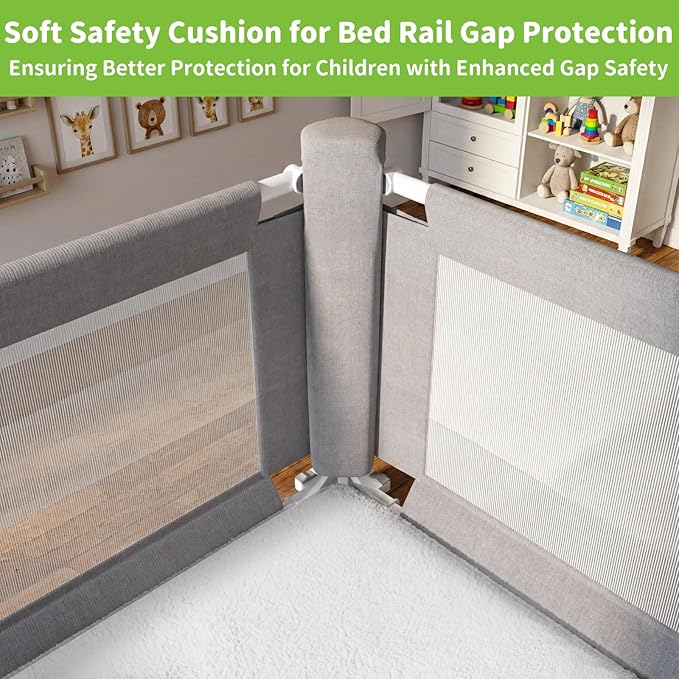 3-Piece Twin Size Bed Rail for Toddlers - Adjustable Baby Bed Rail Guard, Kids Safety Bed Rail for Twin Size Bed (74.8"x74.8"x39"-Grey)