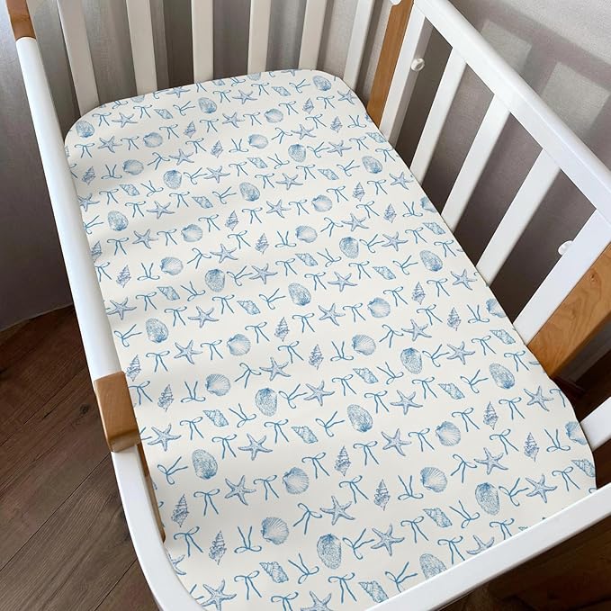 Summer Conches Bows Sea Baby Crib Sheets for Boy Girl 52x28In Ocean Seashells Beach Soft Snug Fitted Crib Mattress Cover Boho Nautical Marine Baby Sheet for Standard Crib & Toddler Bed Mattress 2 Pack