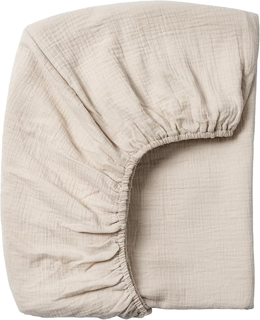 Meracorallo Muslin Crib Sheet, 100% Cotton Fitted Crib Sheet 28x52 Soft and Breathable Baby Boys Girls Cover for Standard Crib and Toddler Mattresses, Beige