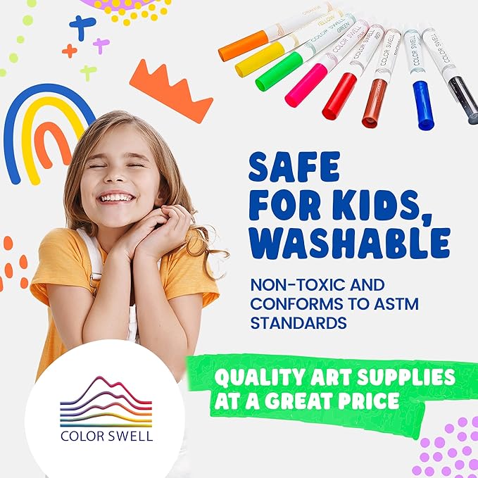 Color Swell Washable Bulk Markers - 18 Boxes of 8 Vibrant Colors (144 Total) Perfect for Kids, Parties, Classrooms - Broad Line Markers