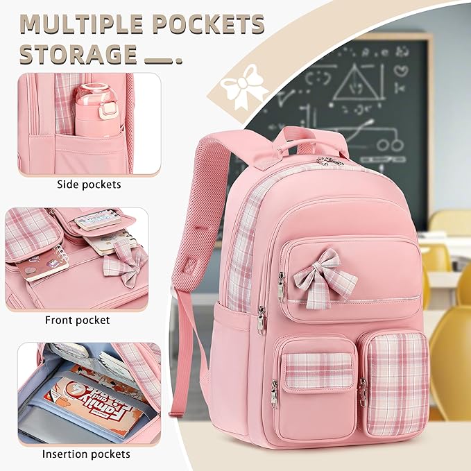 KIDNUO Backpack for Girls,School Backpacks for Teen,Cute College Bags for Women Students Large Bookbag 15.6 Inch Laptop Bag Back Pack Kids Kindergarten Elementary Casual Travel Daypacks Pink