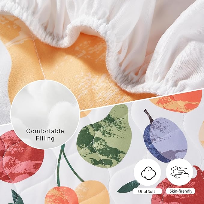 TILLYOU Pack and Play Sheet - Soft Quilted Crib Cover Pad, Toddlers Mattress Protector with 1''-3'' Deep Pocket, Thick Play Yard Playpen Sheets, Crib Mattress Pad, 39"x27", Fruit Shadow
