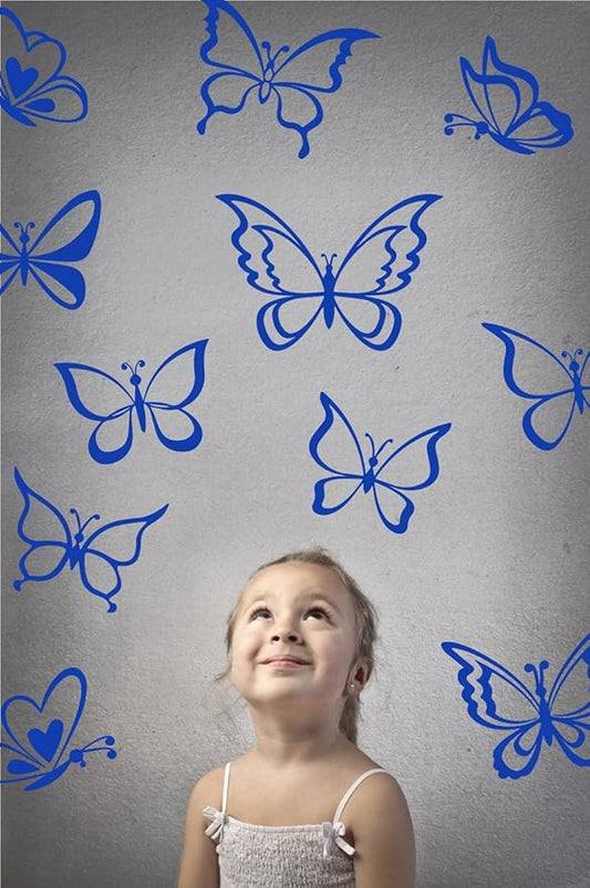 The Decal Guru Butterfly Wall Art Vinyl Stickers DIY Nursery or Girls Room Decor Peel and Stick Butterflies Decals (Dark Blue, 24x25 inches)