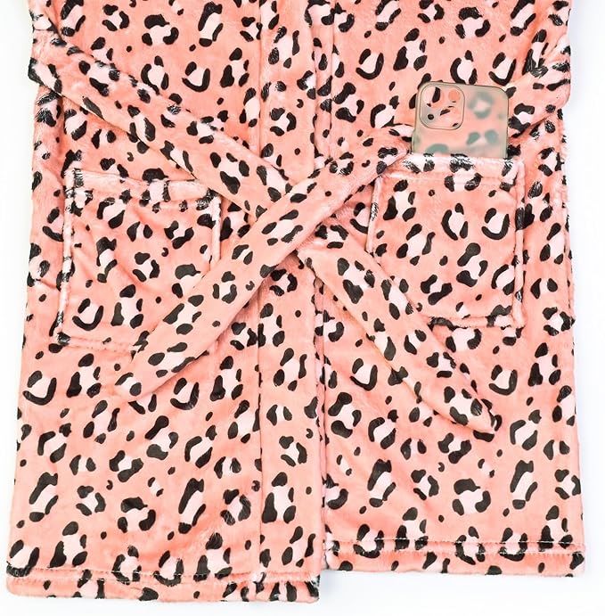 Jxstar Girls Bathrobes Kids Hooded Robes Plush Fleece Pajamas Soft Coral Sleepwear