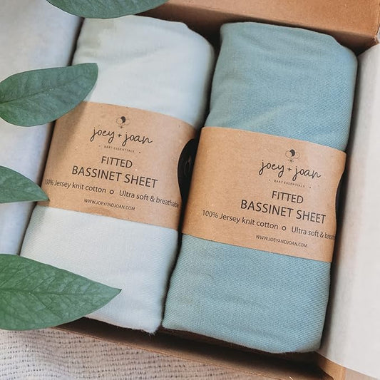Bassinet Fitted Sheets Compatible with Dream on Me Traveler Portable Bassinet & Skylar, Seashell Bedside Sleeper – Snuggly Soft 100% Jersey Cotton – Light + Dark Sage Green – 2 Pack