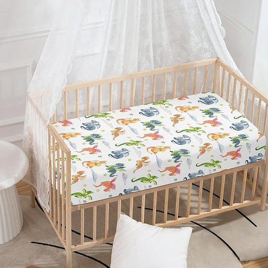 Fairytale Dragons Fitted Crib Sheet for Boys Girls Watercolor Cute Dragon Baby Sheet for Standard Crib and Toddler Clouds and Stars Nursery Bed Mattress Sheets 28"x52"
