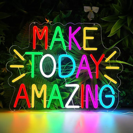 Enuoli Make Today Amazing Neon Sign Wall Decor Letter LED Neon Lights Light Up Signs For Kids Room Dimmable Positive Affirmation LED Neon Light Sign Home Business Wall Art Decor