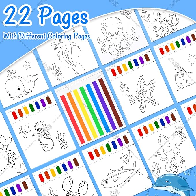 Paint with Water Coloring Books for Toddlers, Watercolor Painting Book and Drawing Art Paper for Kids Ages 3 4 5 6 7 8 Years Old, Ocean Animals Art Craft for Drawing with Brush