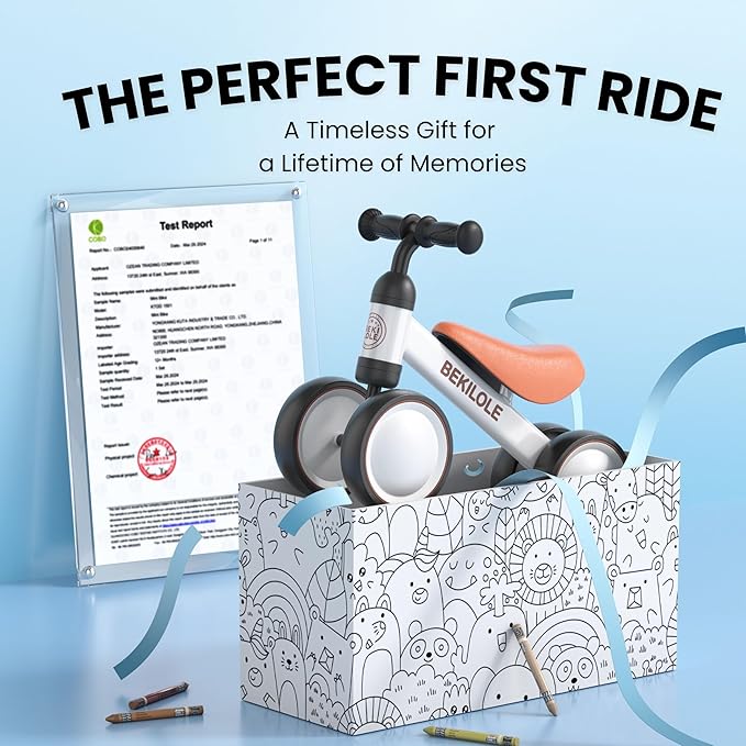 BEKILOLE Balance Bike Toys for 1 Year Old Boy Gifts, 12-24 Month Toddler Balance Bike, No Pedal 4 Silence Wheels&Soft Seat First Riding on Toys, One Year Old Boy Birthday Gifts, White & Brown