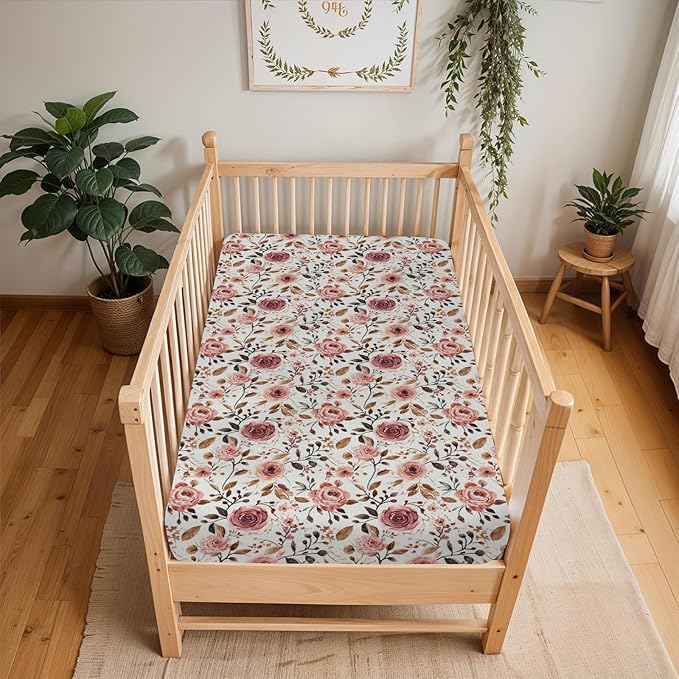Vintage Wild Flowers Baby Crib Sheets for Boy Girl 52"x28" Retro Plant Soft Stretchy Fitted Crib Mattress Cover Spring Summer Baby Sheet for Standard Crib & Toddler Mattress Pad