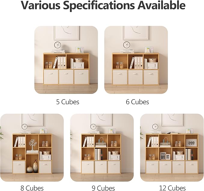 Jpiziso 8 Cube Storage Organizer, Wooden Cube Shelves with Closed Back Panel, Reversible Bookcase, Cubes Closet Organizer for Home, Living Room, Kids Room, Office, Bedroom, Study, Hallway