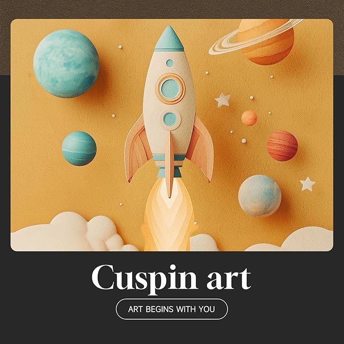 Framed Outer Space Themed Wall Art for Kids Room, 4 Piece Planets Rocket Canvas Wall Art Prints, Modern Space decor for Boys Bedroom, Nursery, Playroom, Bathroom Wall Decor, 11x14 Inch