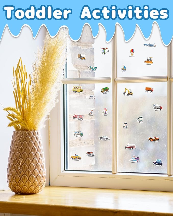 Benresive Reusable Sticker Books for Toddlers, Fun Travel Stickers for Kids, Toddler Sticker Book, Crafts Activities for Toddlers, 3 and Up Birthady Gifts - Vehicle
