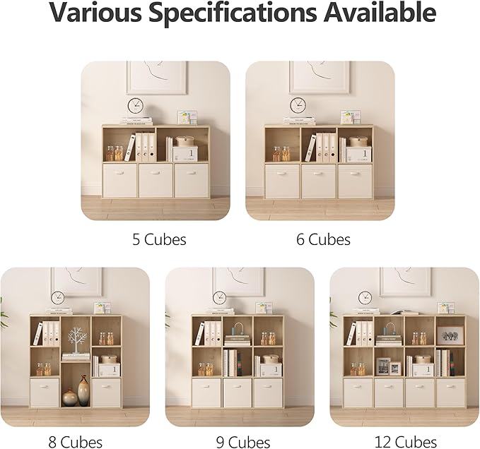 Jpiziso 8 Cube Storage Organizer, Wooden Cube Shelves with Closed Back Panel, Reversible Bookcase, Cubes Closet Organizer for Home, Living Room, Kids Room, Office, Bedroom, Study, Hallway