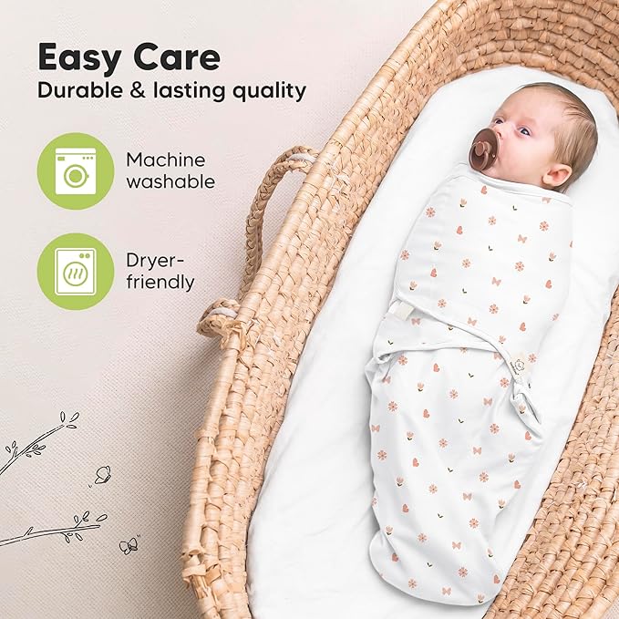 KeaBabies 3-Pack Organic Baby Swaddle Sleep Sacks - Swaddles for Newborns, Infant 0-3 Months, Baby Girls, Boys, Soft & Snug Newborn Sleep Sack, Nursery Swaddling Blankets (Butterflies, XS)