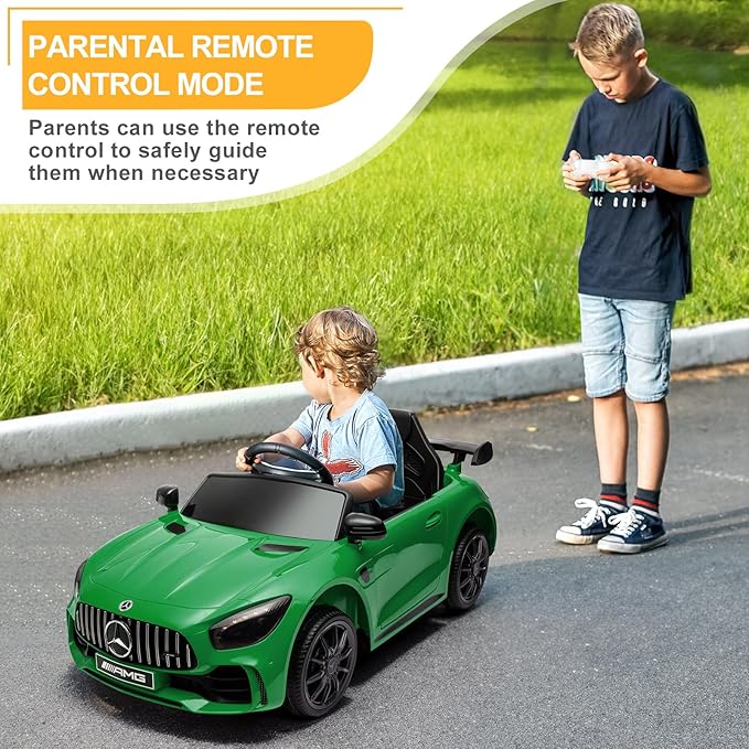 Winado 12V Ride on Car, Licensed Mercedes Benz AMG GTR Battery Powered Electric Vehicle, w/Parent Remote, Wider Seat, LED Lights, Openable Doors, MP3 Player, Smooth Start, 3 Speeds - Green