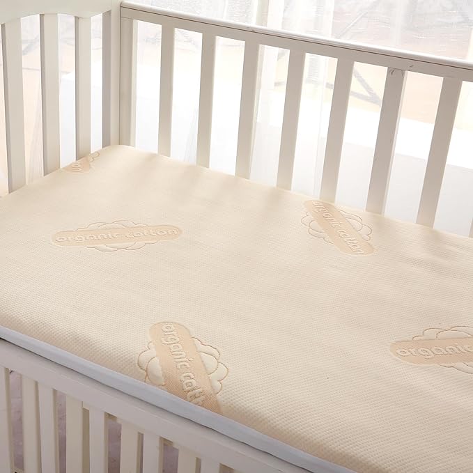 Crib Organic Mattress Protector Pad - Certified Organic Cotton Waterproof Breathable Mattress Pad Cover - 250 GSM Comfort - Deep Pocket - Fitted Comfort