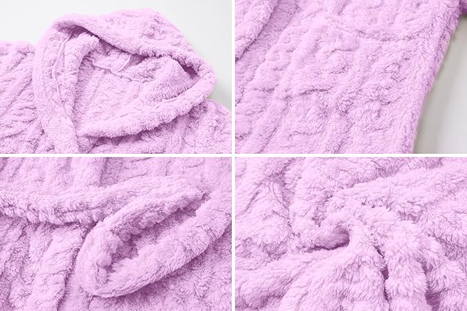 Umeyda Girls & Womens Twist Fleece Robes, Hooded Soft Warm Bath Robe for Kids Womens Fuzzy Bathrobe for Gifts