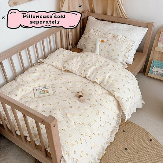 BuLuTu Baby Duckling Print Duvet Cover 47x59 Inch, Soft Muslin Duvet Cover for Boys Girls Crib Bedding Gift for Toddlers, Duck Print (Pillowcase Not Included)