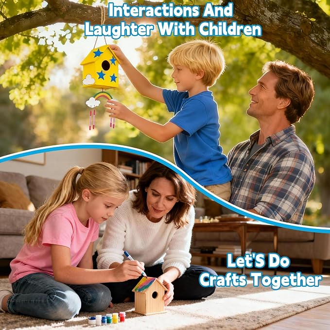 Ladwon Crafts for Kids Ages 4-8 - 4 Pack DIY Bird House Wind Chime Kit - Build and Paint Birdhouses Wooden Arts Kits Easter Basket Stuffers Gifts for Girls Kids Boys Toddlers Ages 3-5 4-6 6-8 8-12