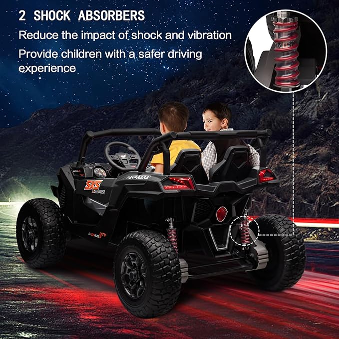 MOLACHI 24V Ride on Toys for Big Kids, 4WD Kid UTV Children Electric Cars with EVA Wheels, 2 Adjustable Seater Kids Remote Control Vehicles, 3 Speeds, LED Lights, 4 Shock Absorbers, Bluetooth-Black
