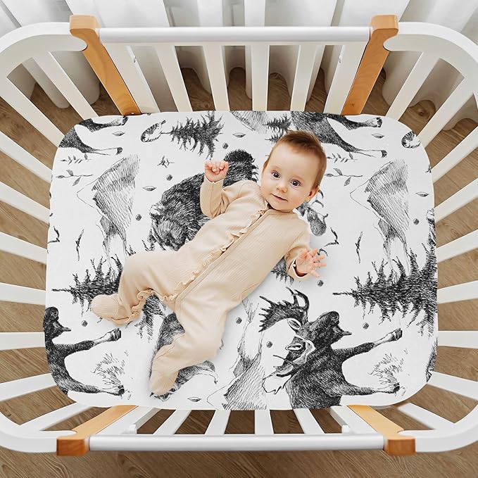 Fitted Crib Sheets for Baby Boys or Girls Soft Breathable Baby Play Yard Sheet for Standard Size Crib Mattress 39x27in Seamless Pattern Scandinavian Woodland Wild Animals