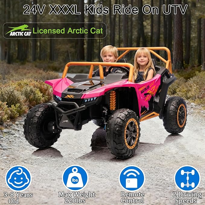 24V 4WD Kids Electric Car XXXL, 2-Seater Licensed Arctic Cat Kids Ride on UTV with Parent Remote Control, Bluetooth Music, LED Lights for Boys & Girls