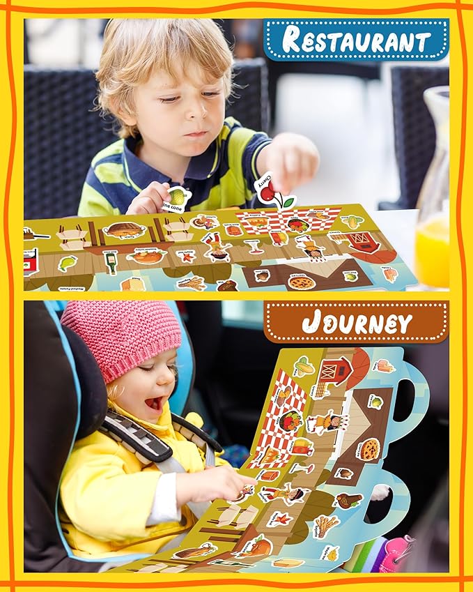 Benresive Reusable Sticker Books for Toddlers, Fun Travel Stickers for Kids, Toddler Sticker Book, Crafts Activities for Toddlers, 3 and Up Birthady Gifts - Thanksgiving