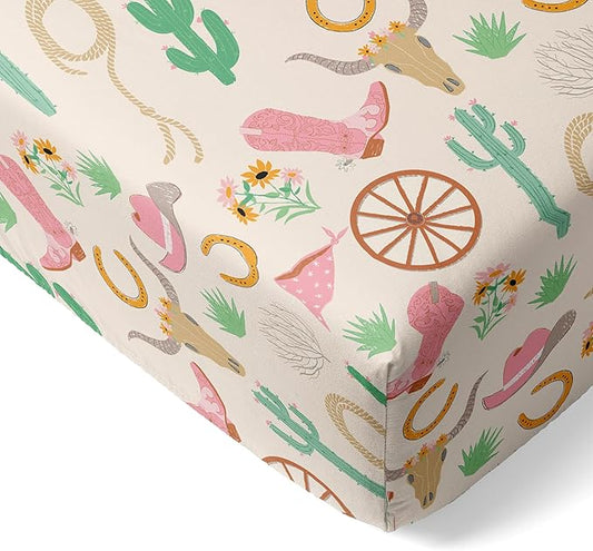 Little Sleepies Baby Crib Sheets, Buttery Soft Viscose from Bamboo Crib Sheets for Boys & Girls, Toddler Bed Sheet, Standard Crib Mattress Sheet, Super Stretchy & Elasticized (Pink Ready to Rodeo)