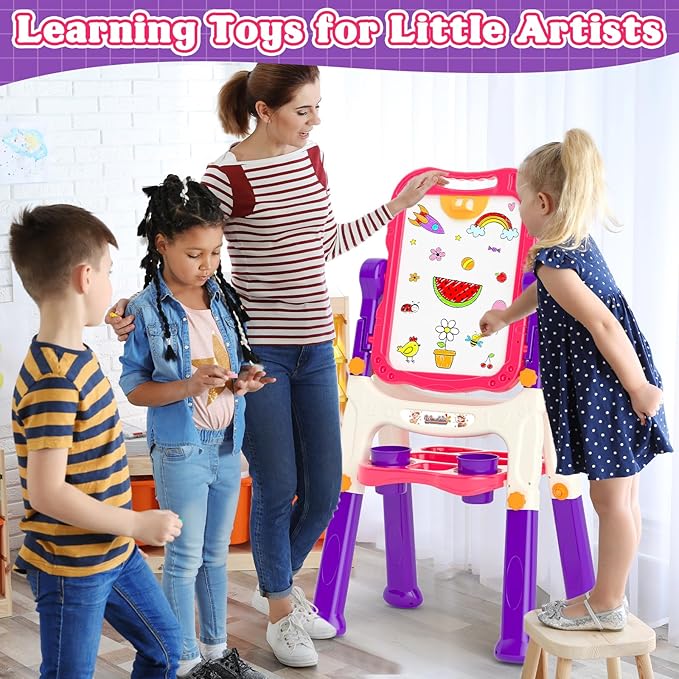 Easel for Kids,Toddler Toys for 3+ 4 5 Year Old Girl Gifts,Double Sided Magnetic Kid Art Ease,Dry Erase Drawing Painting Board,Toddler Easel Learning Toys for 3+ 4 5 Girl Birthday Christmas Gifts
