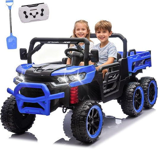24V 2 Seater 4WD 6x6 Ride On Dump Truck with Remote Control, Ride on Toys for Big Kids with 20inch Seat, 3 Speeds, 4X100 Motors, Music, Ride on Truck for Toddler Boys Girls, Blue