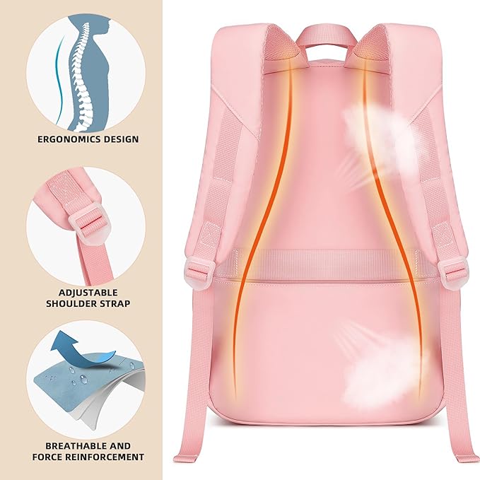 KIDNUO Backpack for Girls,School Backpacks for Teen,Cute College Bags for Women Students Large Bookbag 15.6 Inch Laptop Bag Back Pack Kids Kindergarten Elementary Casual Travel Daypacks Pink