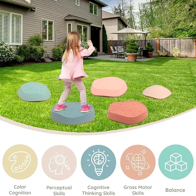 Fanboxk Stepping Stones for Kids,Non-Slip Toddler Sensory Stepping Stones for Promoting Toddler Balance Coordination Skills,Obstacle Courses Sensory Toys Outdoor or Indoor Play for Kids Age 3-8