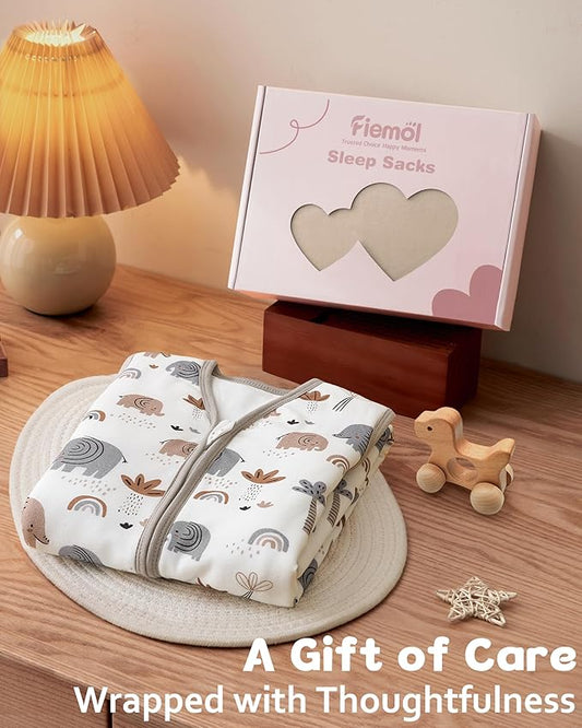Rayon Made from Bamboo Baby Sleep Sack 0-6 Months, 1.0 Tog Baby Wearable Blanket, Soft Sleeping Bag for Newborn Infant Babies with 2-Way Zipper 2 Pack (Small) Grey Elephant