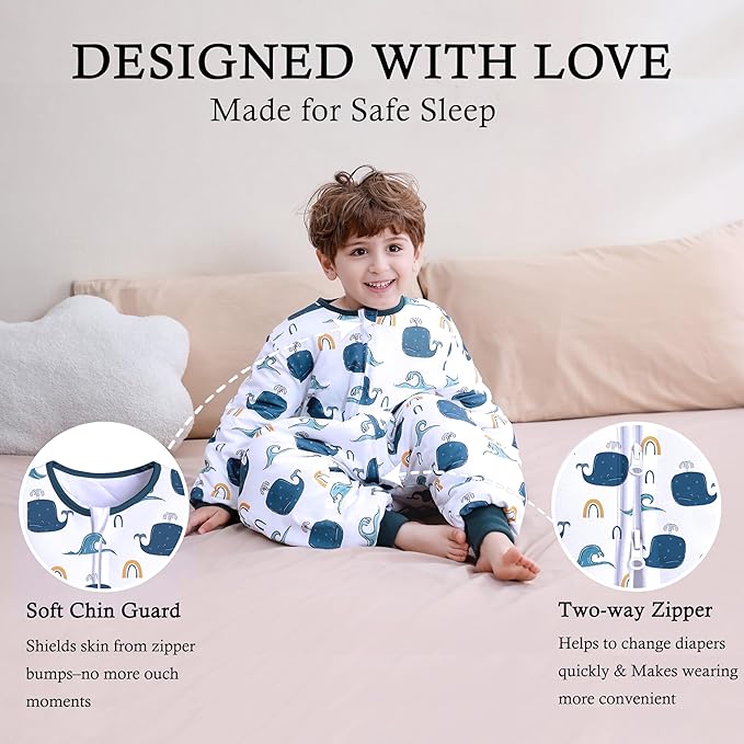 Toddler Sleep Sacks 2.5 TOG Winter Long Sleeve Sleep Sack with Legs 2-Way Zipper Baby Wearable Blanket